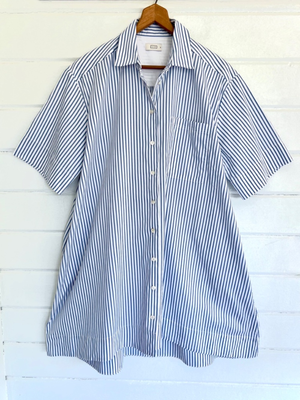 AYR Deep End A-Line Short Shirt Dress in Blue/White Stripe - M